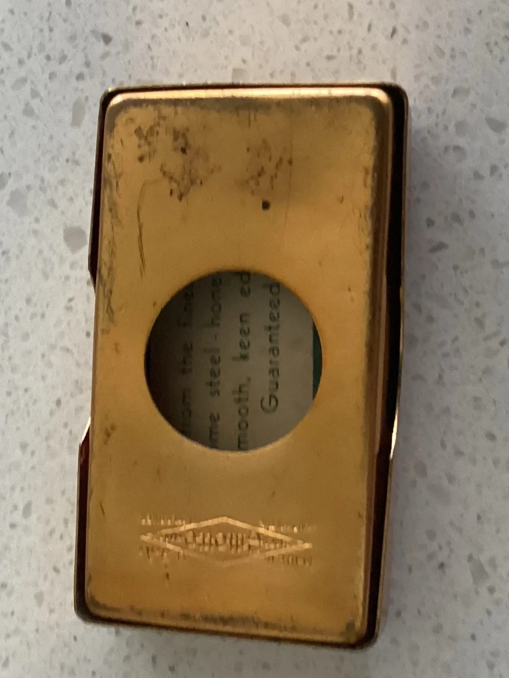 Vtg. Gold toned brass Gillette safety Razor blade case, 1908-1919. Late Edwardia
